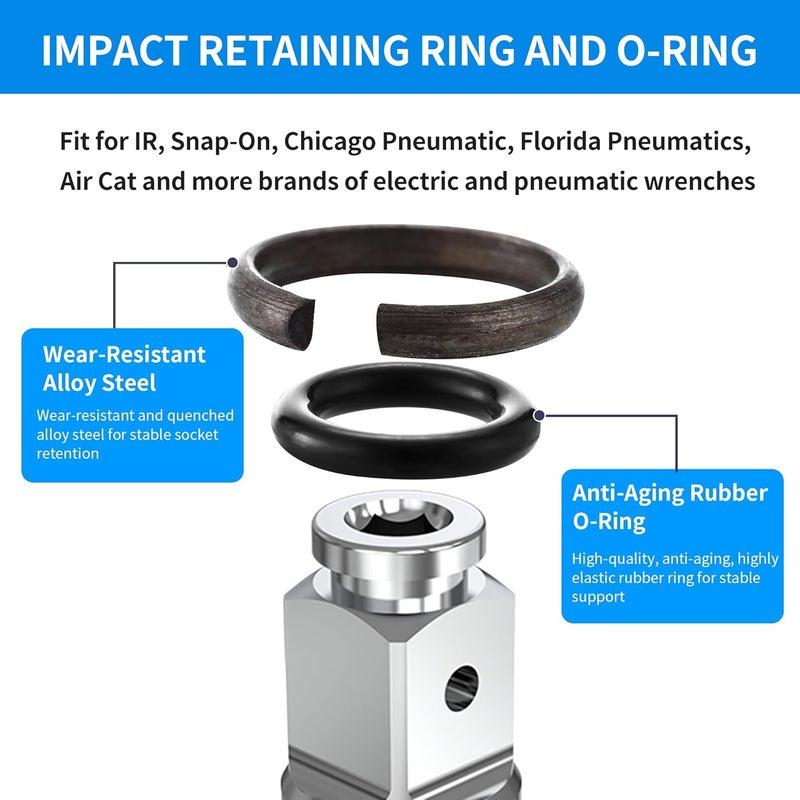 Timsec 10 Packs Impact Retaining Ring Clips with O-Rings, 1/2" Friction Rings Socket Retainer Kit for Electric & Pneumatic Impact Wrench, Square Drive Replacement Parts - Image 3
